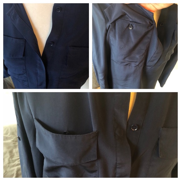 NWOT BCBG Luelle Navy Silk Tunic w/Pockets - Picture 8 of 8